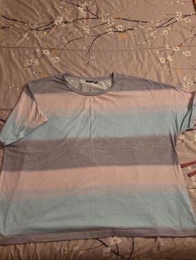 BloomChic Pastel Striped Short Sleeve Tee - Pink, Blue, Gray
